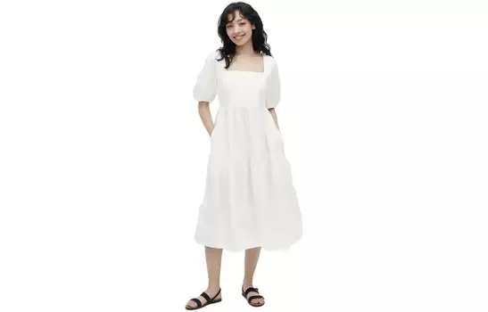 Платье с короткими рукавами женское белое Uniqlo
