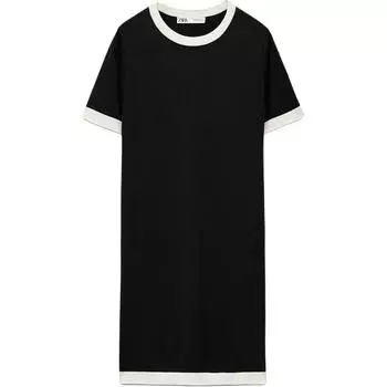 Платье с короткими рукавами, женское, цвет морской волны/телесный ZARA, Sea Blue/Nude