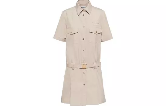 Платье с короткими рукавами женское цвета известняка Miu Miu