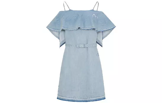 Платье с короткими рукавами женское джинсовое синее Evisu