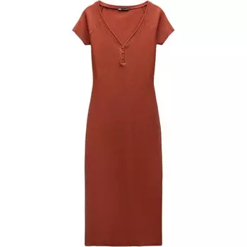 Платье с короткими рукавами женское коричневое Zara