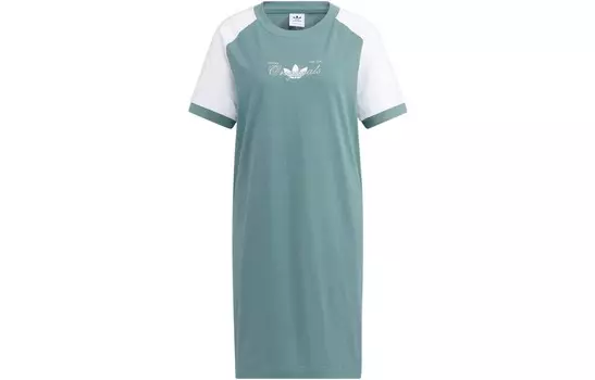 Платье с короткими рукавами женское, лесной зеленый Adidas Originals