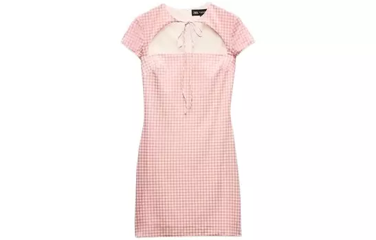 Платье с короткими рукавами женское розовое / белое Zara
