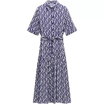 Платье с короткими рукавами женское синее Zara