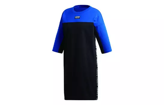 Платье с короткими рукавами женское студенческое синее Adidas Originals