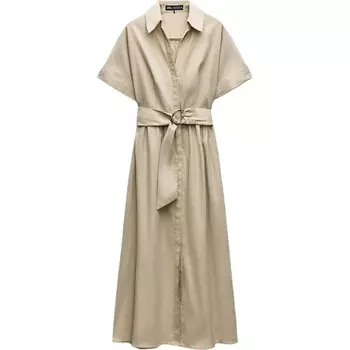 Платье с короткими рукавами женское светло-бежевое Zara