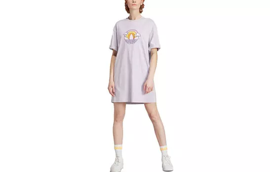 Платье с короткими рукавами женское светло-розово-фиолетовое Adidas Originals
