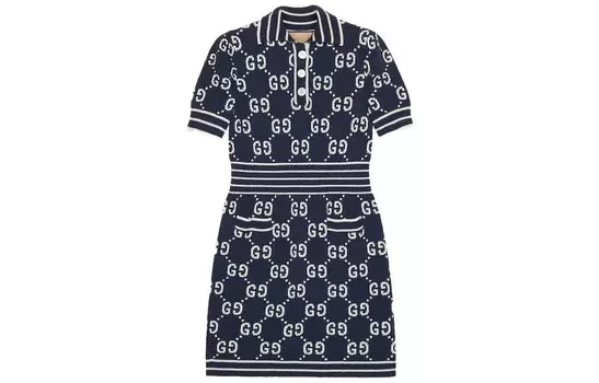 Платье с короткими рукавами женское темно-синее Gucci