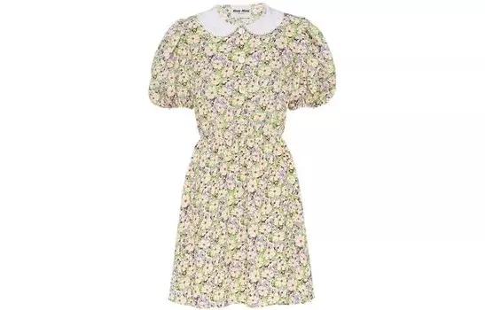 Платье с короткими рукавами женское желтое Miu Miu