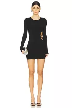 Платье с кристальной пряжкой и вырезами по бокам David Koma, black & silver