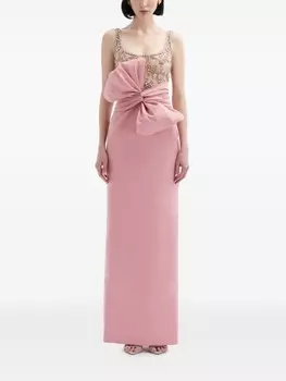 Платье с кристаллами и объемным бантом Oscar de la Renta, розовый