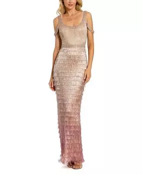 Платье с круглым вырезом, декорированное бахромой Mac Duggal, розовый