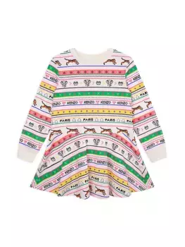 Платье с круглым вырезом и принтом Fair Isle для маленьких девочек и девочек Kenzo, слоновая кость