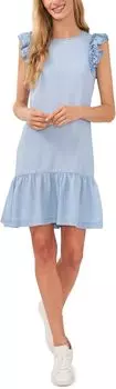 Платье с круглым вырезом и рукавами с рюшами CeCe, цвет Light Blue Wash