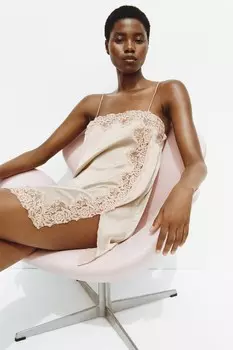 Платье с кружевной отделкой ZARA, устрично-белый