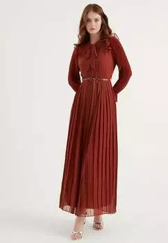 Платье с кружевными деталями и поясом Herita, коричневый