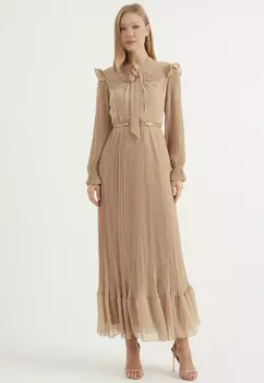 Платье с кружевными деталями и поясом Bonema, бежевый