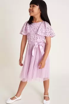 Платье с кружевными пайетками и рукавами крылышками Monsoon, фиолетовый