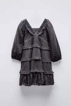 Платье с кружевными панелью ZARA, антрацитово-серый