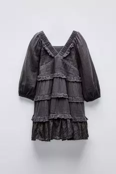 Платье с кружевными панелью ZARA, антрацитово-серый