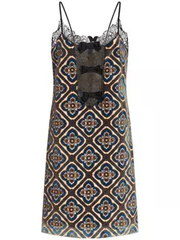 Платье с кружевом и геометричным принтом ETRO, синий