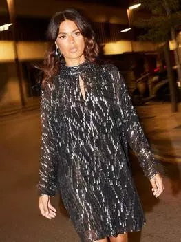 Платье с крыльями летучей мыши из фольги Ro&Zo, цвет Black/Silver