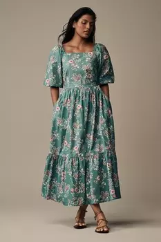 Платье с квадратным вырезом и каймой Laura Ashley, зеленый