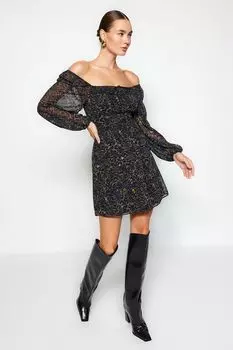 Платье с квадратным вырезом и принтом Trendyol, черный