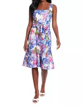 Платье с квадратным вырезом и расклешенной юбкой цвета слоновой кости/сиреневого цвета, многоцветное London Times