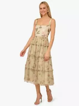 Платье с квадратным вырезом из цветочного трикотажа и сетки adrianna by Adrianna Papell, зеленый/разноцветный