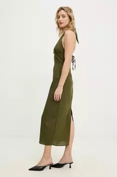 Платье с льняной тканью Answear.Lab, зеленый