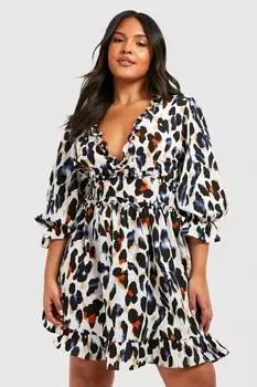 Платье с леопардовым принтом и атласным платьем с орушами Boohoo, черный