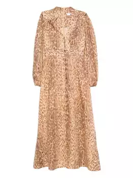 Платье с леопардовым принтом и пуговицами спереди ZIMMERMANN, нейтральный