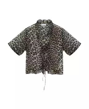 Платье с леопардовым принтом и рюшами на талии Ganni, мультиколор