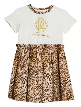 Платье с леопардовым принтом Roberto Cavalli Junior, белый