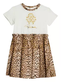 Платье с леопардовым принтом Roberto Cavalli Junior, белый