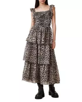 Платье с леопардовым принтом Solonda и оборками ALLSAINTS, мультиколор