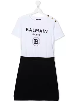 Платье с логотипом Balmain Kids, белый