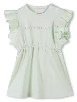 Платье с логотипом и блестками Givenchy Kids, зеленый