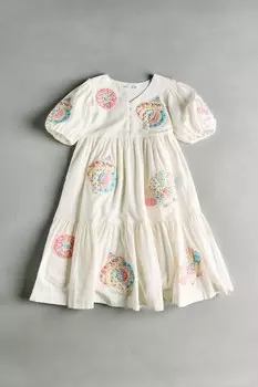 Платье с лошадками в стиле патчворк Zara Kids x Sea New York, экрю