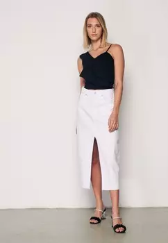 Платье с лоскутным узором и разрезом спереди Bianco_Lucci, белый