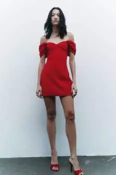 Платье с любимым вырезом ZARA, ярко-красный