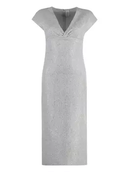 Платье с люрексом и рукавами-крылышками St. John, серебряный