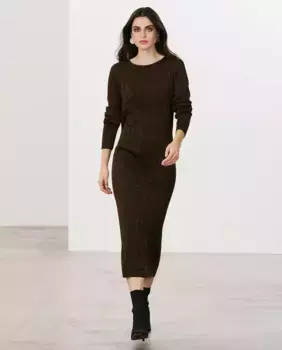 Платье с люрексом и V-образной спиной Vero Moda, коричневый