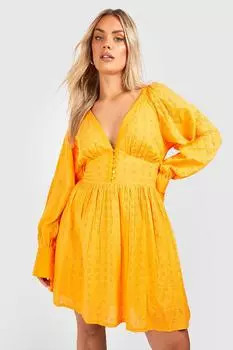 Платье с люсками передней пуговицы плюс Boohoo, оранжевый