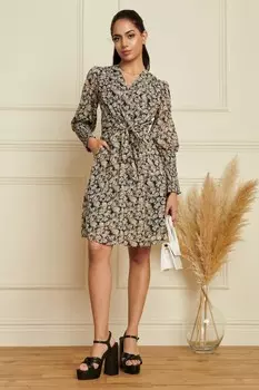 Платье с манжетами и завязками на талии Jolie Moi, черный