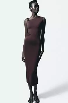 Платье с металлической аппликацией ZARA, бордовый