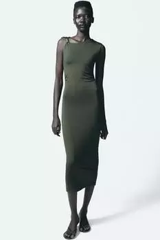 Платье с металлической аппликацией ZARA, цвет Mid-green