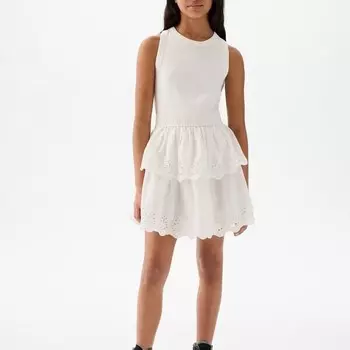 Платье с многоярусной юбкой в технике бродери англез Gap, белый