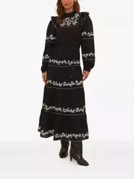 Платье с многоярусными оборками и цветочной вышивкой FARM Rio, черный
